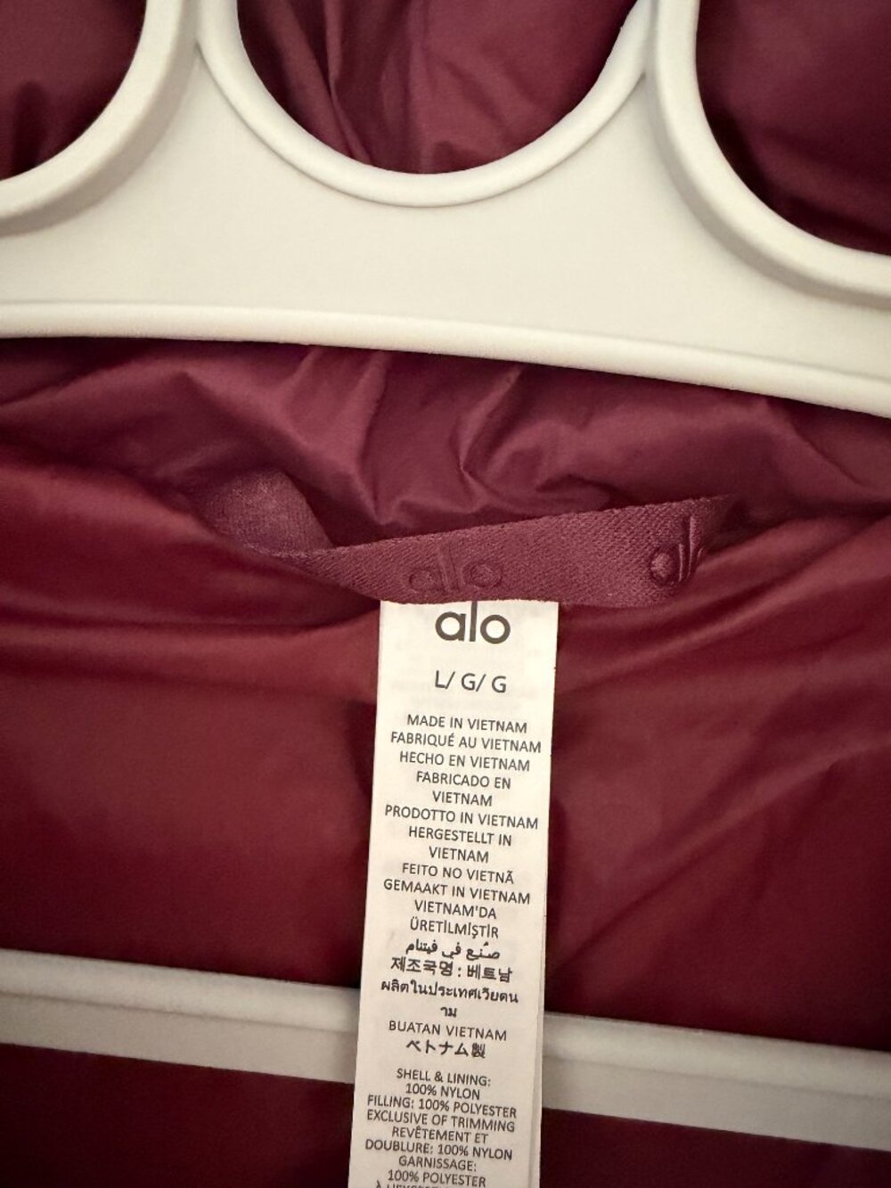 Alo Yoga Gold Rush Puffer Limited Color Burgundy Size L - Picture 4 of 7